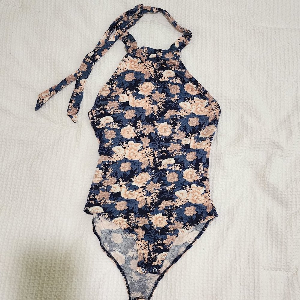 Floral backless halter onsie